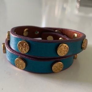 Tory Burch double wrap logo leather bracelet